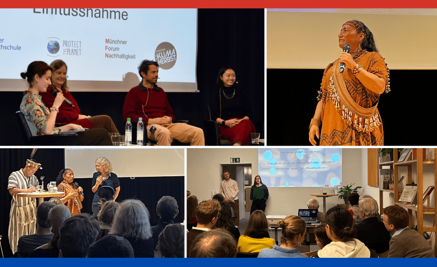 Auf dem Bild sind verschiedene Impressionen aus den Veranstaltungen im Jahr 2025 zu sehen. Eine Podiumsdiskussion, Speaker*innen, und Besucher*innen unserer Events.