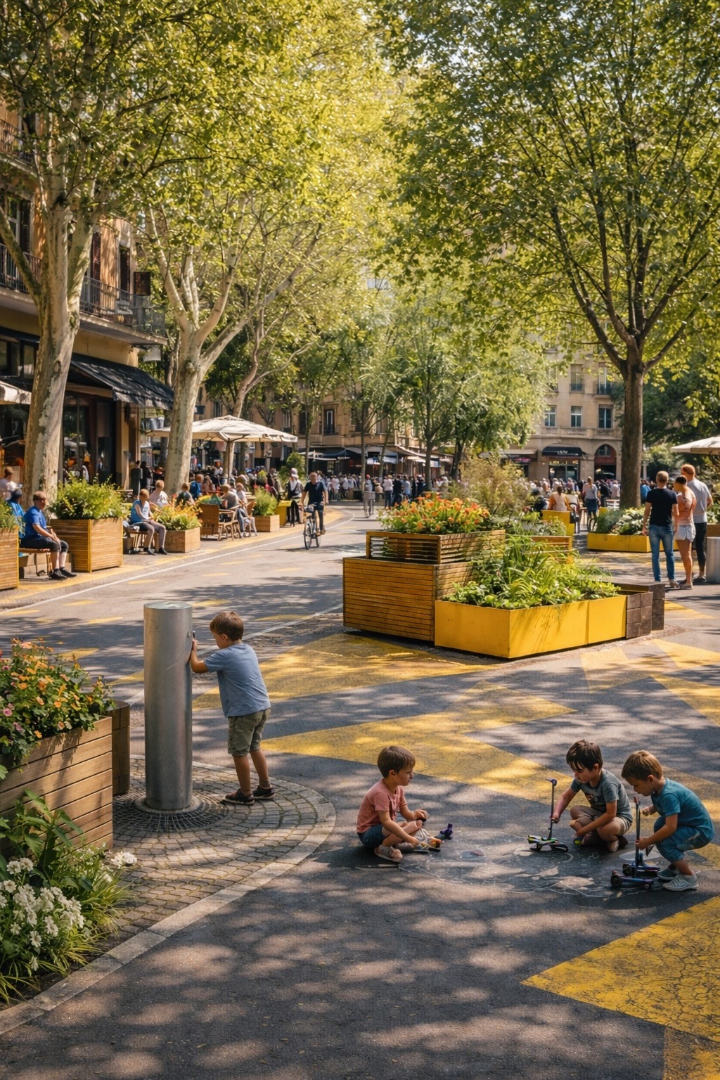 Man sieht eine KI-Visualisierung, wie München aussehen könnte, wenn die Forderungen der Kampagne "Stadt für Alle" umgesetzt werden.