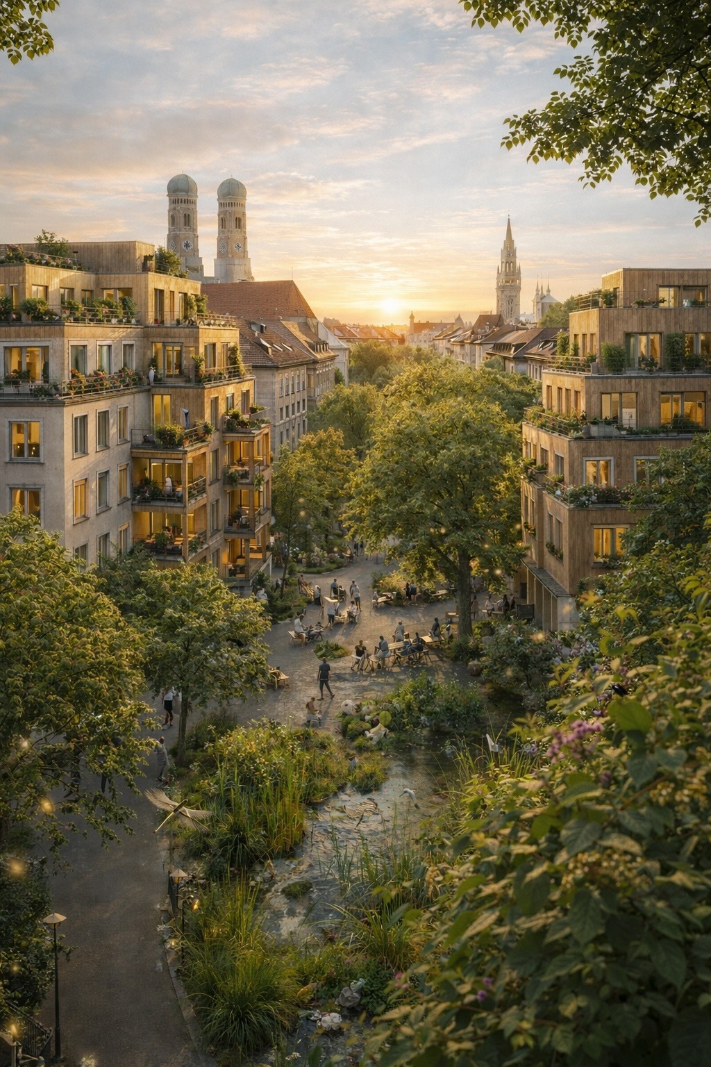 Man sieht eine KI-Visualisierung, wie München aussehen könnte, wenn die Forderungen der Kampagne "Stadt für Alle" umgesetzt werden.