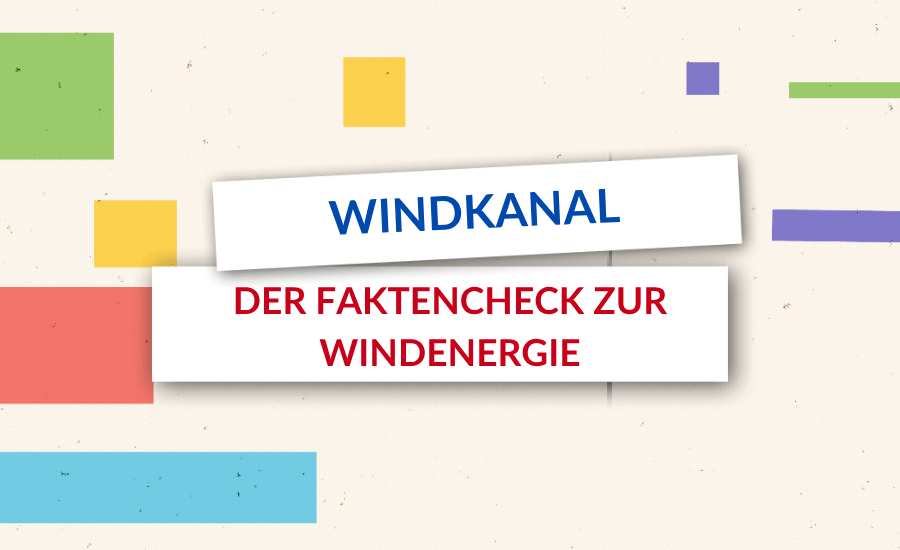 Auf dem Bild sind bunte Farben zu sehen mit der bildshrift: Der Windkanal – Der Faktencheck zur Windenergie